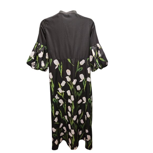 Uoozee Womens Size XL Floral Print Button Front Dress/ Trench Balloon Sleeves - Picture 4 of 12